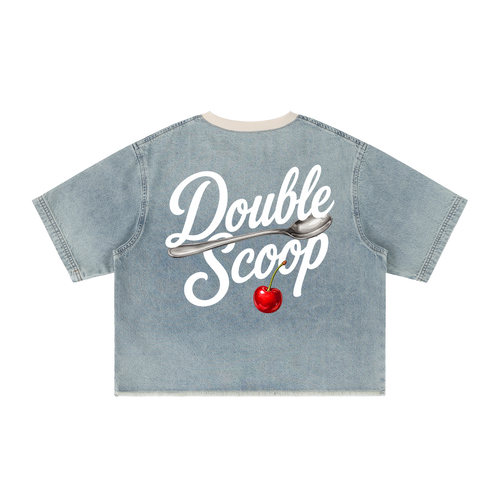 Double Scoop Boxy Raw Hem Denim Tee