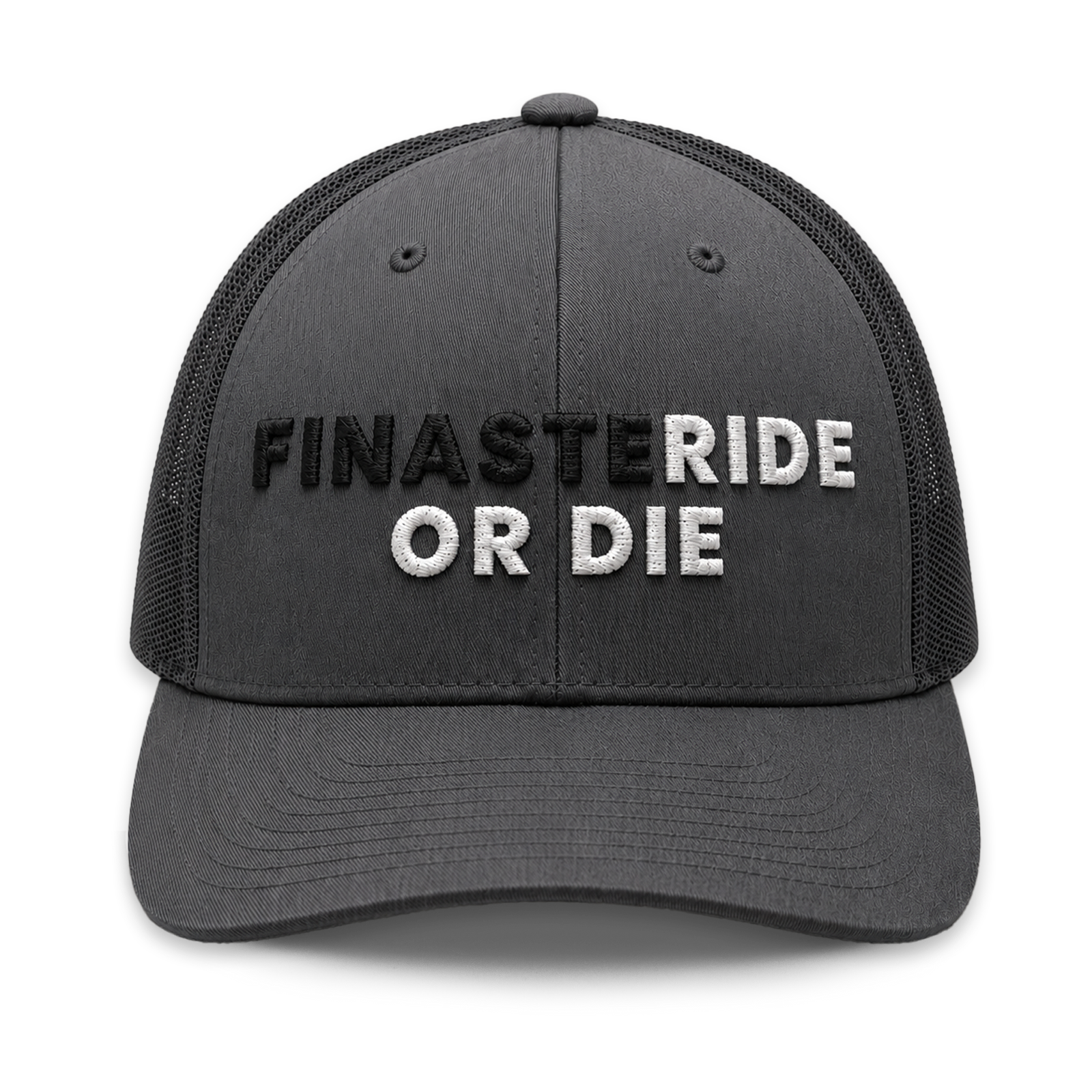 FinasteRIDE OR DIE - Dark Heather Gray Puff Embroidery Trucker Hat