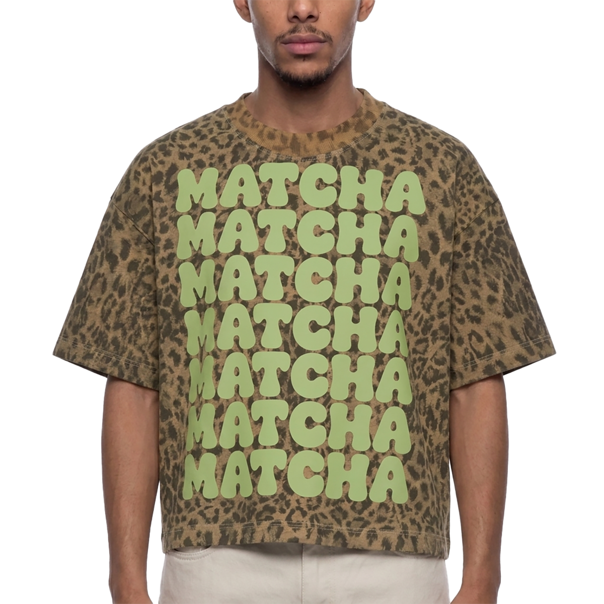 Matcha Unisex Leopard Print Boxy Tee