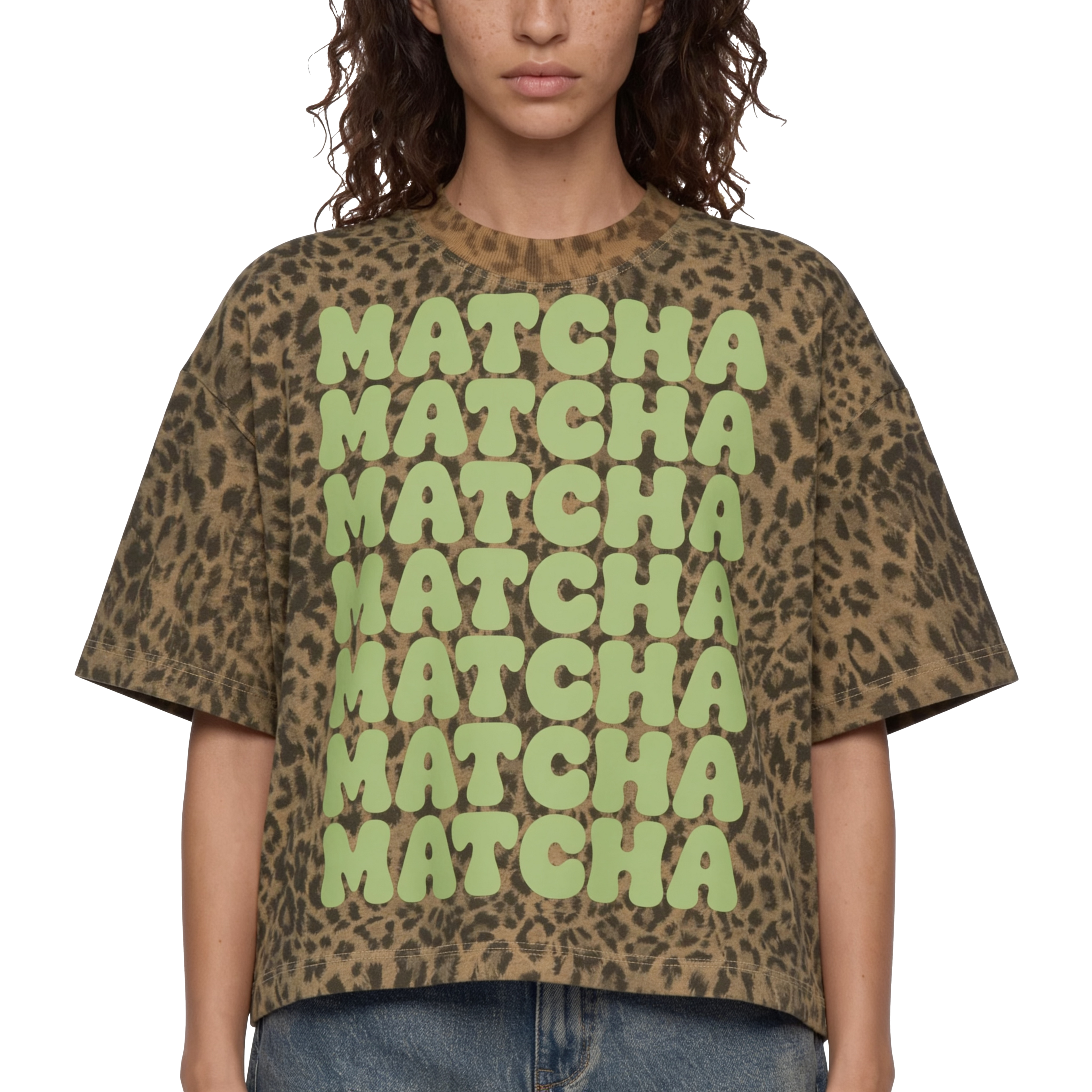 Matcha Unisex Leopard Print Boxy Tee