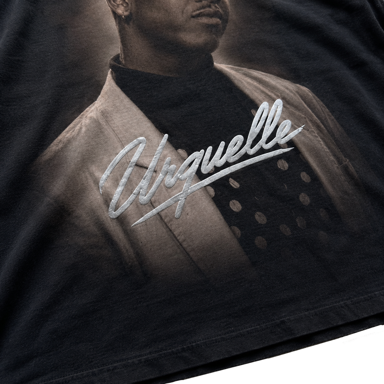 Stefan Urquelle Bootleg Rap Tee Metallic Text Unisex Faded Raw Hem T-shirt