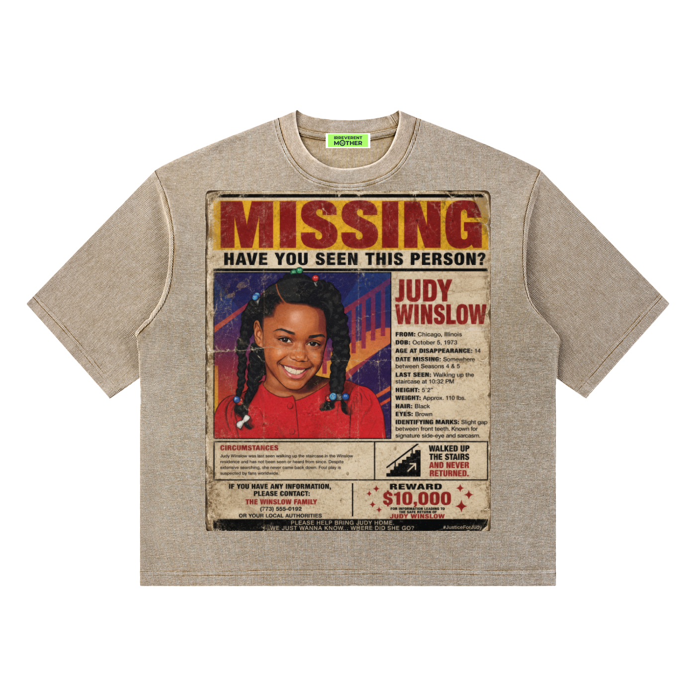 Where's Judy Winslow? Unisex Mineral Wash Waffle Boxy T-Shirt